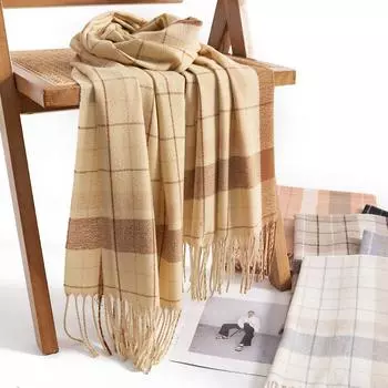 Модный женский клетчатый шарф, милый шарф из искусственного кашемира, защита шеи, морозостойкий шарф для поездок на работу, удлиненная теплая шаль 65*200cm