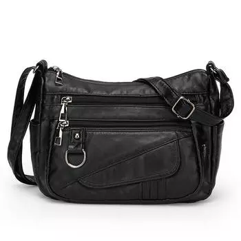 Women s Fashionable Soft Leather Middle-aged Large-capacity Washed Leather Multi-layer Single-shoulder Crossbody Bag
