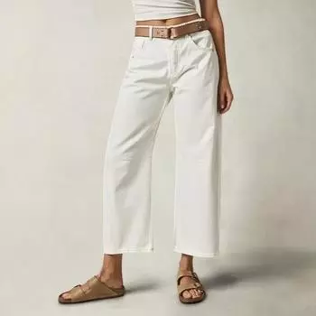 Women s Fashionable Solid Color Pocket Casual Versatile Straight Leg Jeans XL белый