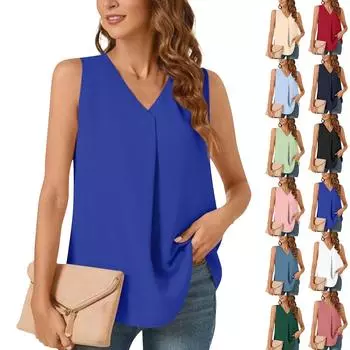 Женская модная однотонная свободная рубашка без рукавов с V-образным вырезом и жилетом XXL розовый