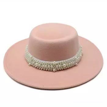 Женская шляпа-федора 8 см, однотонный цилиндр с жемчугом, джазовый цилиндр, осень-зима, женский вогнутый черный цилиндр, фетровая шляпа, панама 56-58cm