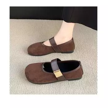 Women s Felt Shoes Square Toe Ballet Flats for Female New Fashion Buckle Strap Ladies Shoes Spring Autumn 35