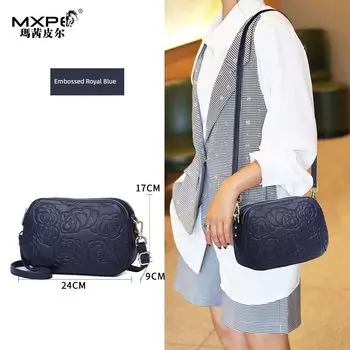 Women s First Layer Bag Cowhide Leather Embossed Shoulder Women s Bag Embossed Royal Blue