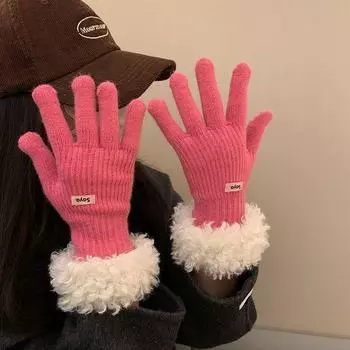 Women s Five Fingers Separated Touch Screen Wind-Proof and Cold Protection Stuffed Rose Red M