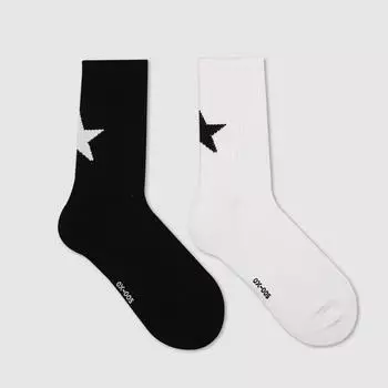 Women s Five-pointed Star Socks Solid Color Black White Simple Fashionable Spring Autumn JK Couples Style Sports Mid-calf Socks One Size белый