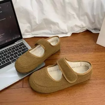 Women s Flat Cotton Shoes Winter New Round Head Shallow Mouth Suede Soft Sole Anti-slip Wear-resistant Low-top Shoes 35 серый