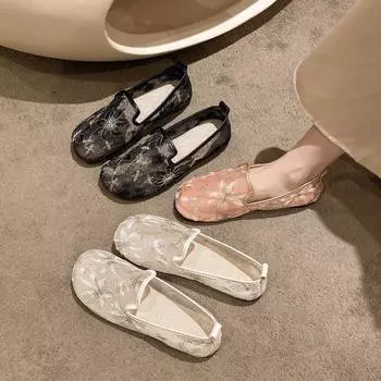 Women s flat lace gold edge flower loafers with soft soles, comfortable and elegant summer breathable shoes 35 чёрный