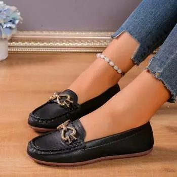 Women s Flat Pu Leather Breathable Soft Sole Boat Shoes Casual Fashion Comfortable Light Mouth Simple Basic Style Bow 36 бежевый