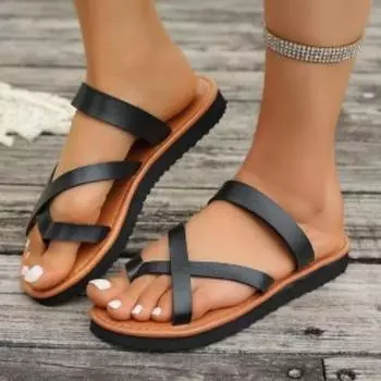 Women s Flat Sandals Casual Summer Open Toe Sandal 36 чёрный