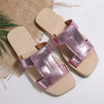 Women s Flat Sandals Summer New Square Head Hollow Cross with Flip-flops Fashion Soft Sole Non-slip Sandals 36 чёрный