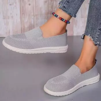 Women s Flat Shoes 2024 Spring Solid Color Breathable Knitted Shoes Step By Step Women s Sports Socks Casual Shoes 36 темно-синий