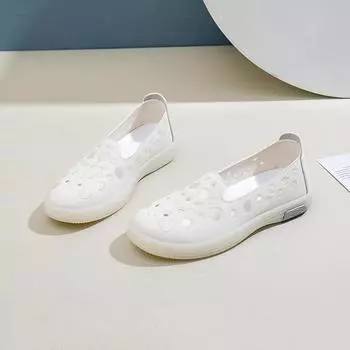 Women s Flat Shoes Autumn New Round Head Deep Hollow Breathable Lightweight Soft Sole Single Shoes 35 бежевый