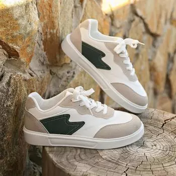 Women s Flat Shoes Autumn New Round Head Deep Mouth Color Matching Before Lacing Light Soft Sole Non-slip Sports Shoes 36