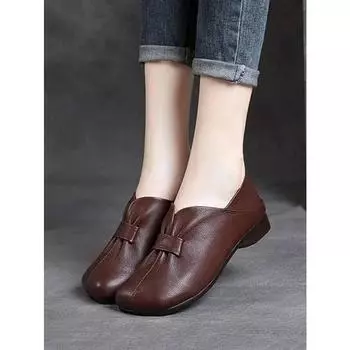 Women s Flat Shoes Casual Leather Loafers Soft Bottom Slip on Ballet Flats Ladies Comfortable Moccasins Shoes Loafers 36 чёрный