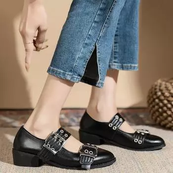 Women s Flat Shoes Spring Summer Double Buckle New 2024 High Quality Shoes for Women Casual Comfortable Pointed Toe Shoes 36 чёрный