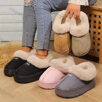 Women s Flat Warm Faux Fur Snow Boots Winter New Lightweight Slip on Ankle Boots Woman Comfortable Non Slip Slip on Cotton Shoes 36-37 чёрный