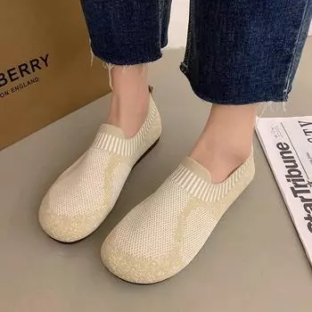 Women s Flats Breathable Mesh Shoes Soft Fashion Comfortable Single Shoe Deep Mouth Solid Color No-lace Flats Womens Shoes 35 чёрный