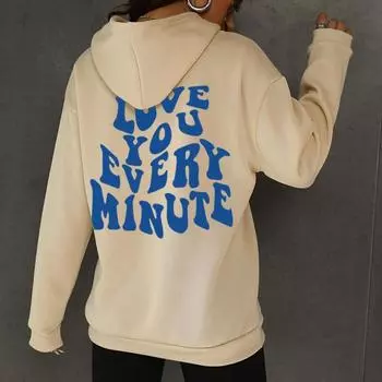 Женский флисовый свитер с рукавами на плечах, принтом букв, карманом-кенгуру, кулиской и принтом в виде толстовки с капюшоном XS серый