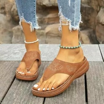 Women s Flip Flops Wedge Sandals 2024 Summer New Fashion Women s Beach Flip Flops Zapatos De Mujer Classic Roman Sandals 36 чёрный