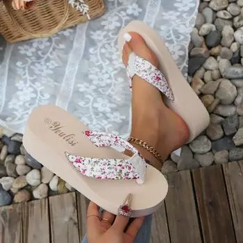 Women s Flower Pattern Fashion Flip Flops Non-slip Lightweight Beach Platform Slippers Women s Footwear Breathable Open Toe 36