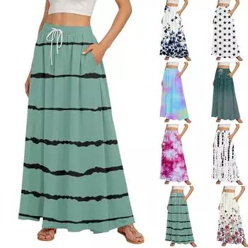 Women s Flowy Flared Ruffle Hem A Line Maxi Skirts Elastic Waist Elegant Tiered Layer Boho Long Skirts L