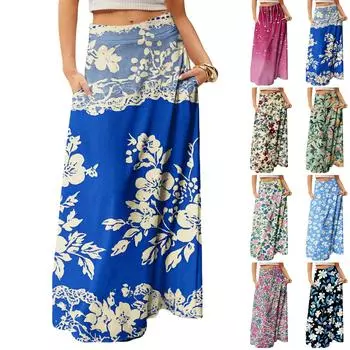 Women s Flowy Maxi Dress Regular Casual Summer Bohemian Skirt XXL