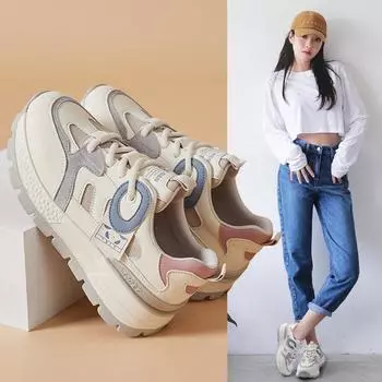 Women s four seasons new thick-soled women s shoes thick-soled heightened breathable contrasting color casual fashion dad shoes 35