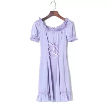Women s Fresh Cross Tied Slim Fit Dress Short Sleeve Purple M