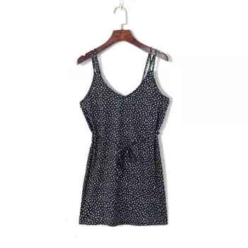 Women s Fresh Elegant Open Back High Waist Slip Dress Pullover Wave point M