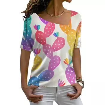 Женская футболка с принтом фруктов 3D, модная футболка с V-образным вырезом и косым вырезом, женская футболка, повседневный топ с коротким рукавом, повседневный свитер Harajuku S