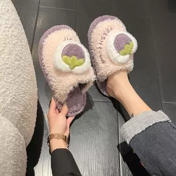 Women s Furry Cotton Winter Slippers with Cute Fruit Decoration 38-39 (fits 37-38 feet)
