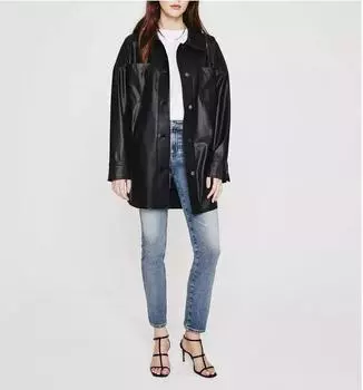 Женская рубашка из натуральной кожи ягненка, стильная черная, ручная работа, повседневная официальная одежда S чёрный