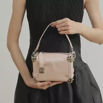 Women s Genuine Leather Boston Shoulder Bag - Trendy Small Square Handbag 25x9x14CM розовый