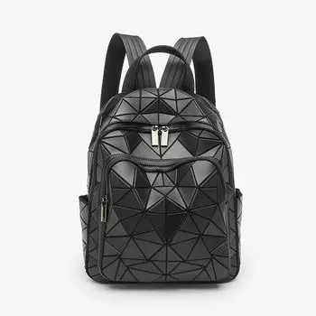 Women s Geometric New Arrival Travel Large Capacity Quilted Backpack, Japanese Women s Casual All-Matching Backpack Black