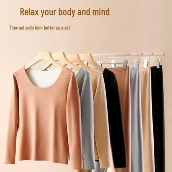 Women s German Velvet Seamless Warm Suit: Long-Sleeve Undershirt & Brushed Bottoms for Autumn/Winter 2XL чёрный