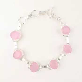 Women s Gift Rose Chalcedony Gemstone 925 Sterling Silver Jewelry Bracelet 9 RB-6-7