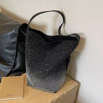 Women S Glittery Canvas Tote Bag - Large Capacity, Sparkling Diamond Pattern, Zipper Closure, Polyester Lining, Ideal чёрный