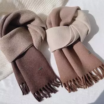 Women s Gradient Maillard Wool Scarf with Tassels – Stylish and Warm for Autumn and Winter 167x21cm wool верблюд/чёрный