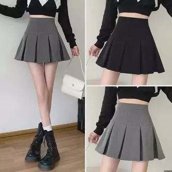 Women s Gray A-Line Pleated High-Waist Skirt - Spring & Autumn 2024 Collection L серый