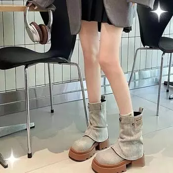 Women s Half High Boots Round Toe Western Platform Ladies Mid Calf Shoes Punk Pu 2024 New Fashion Comfortable and Elegant Chic 35