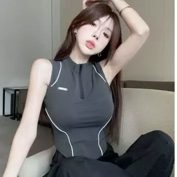 Women s Half-Pull Sports Vest Summer Breathable Running Training Sleeveless Bra Beauty Back Fancy Fitness Yoga Wear Dark gray Free size (40.00kg -60.00kg)