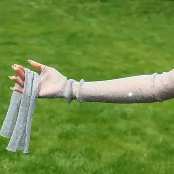 Women s Half Sleeve Rhinestone Bar Sexy Fashion Lace Gloves Grey All yards