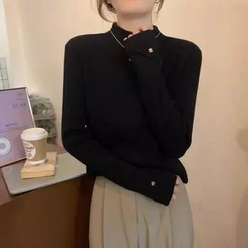 Женский полуводолазный свитер, пуловер с длинными рукавами, внутренняя одежда, теплая основа вязаного свитера для женщин One size