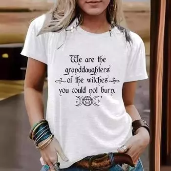 Women s Halloween Slogan Pattern Round Neck Short Sleeved Casual Fashion T-Shirts Women’s S королевский синий