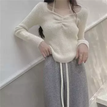 Women s Halter Neck Long-Sleeve Sweater: 2022 Autumn/Winter Style, Elegant Inner Layer Top One Size розовый/фиолетовый