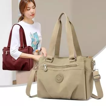 Женская сумка через плечо, легкая, многокарманная, большая вместимость, нейлоновая сумка через плечо хаки