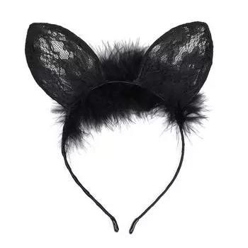 Women s Headband Ladies Black Lace Mesh Cat Ear Hairbands Sexy Headband