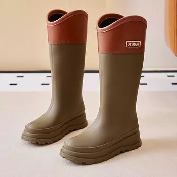 Women s High-cylinder Rain Boots: Stylish For Outdoor Wear, Thick-soled Water Shoes, Waterproof Galoshes, Camping Long Boots 36