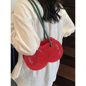 Women s High-Grade Bag 2025 Summer New Western Style All-Match Shoulder Bag Niche High-Grade Texture Cherry Embroidered Handbag Women Red