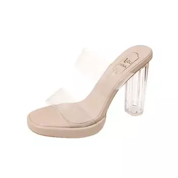 Women s High Heel Slippers 2024 Summer New Line with PVC Outwear Fashion Crystal Heels Slippers Ladies Heels Shoes for Women 36